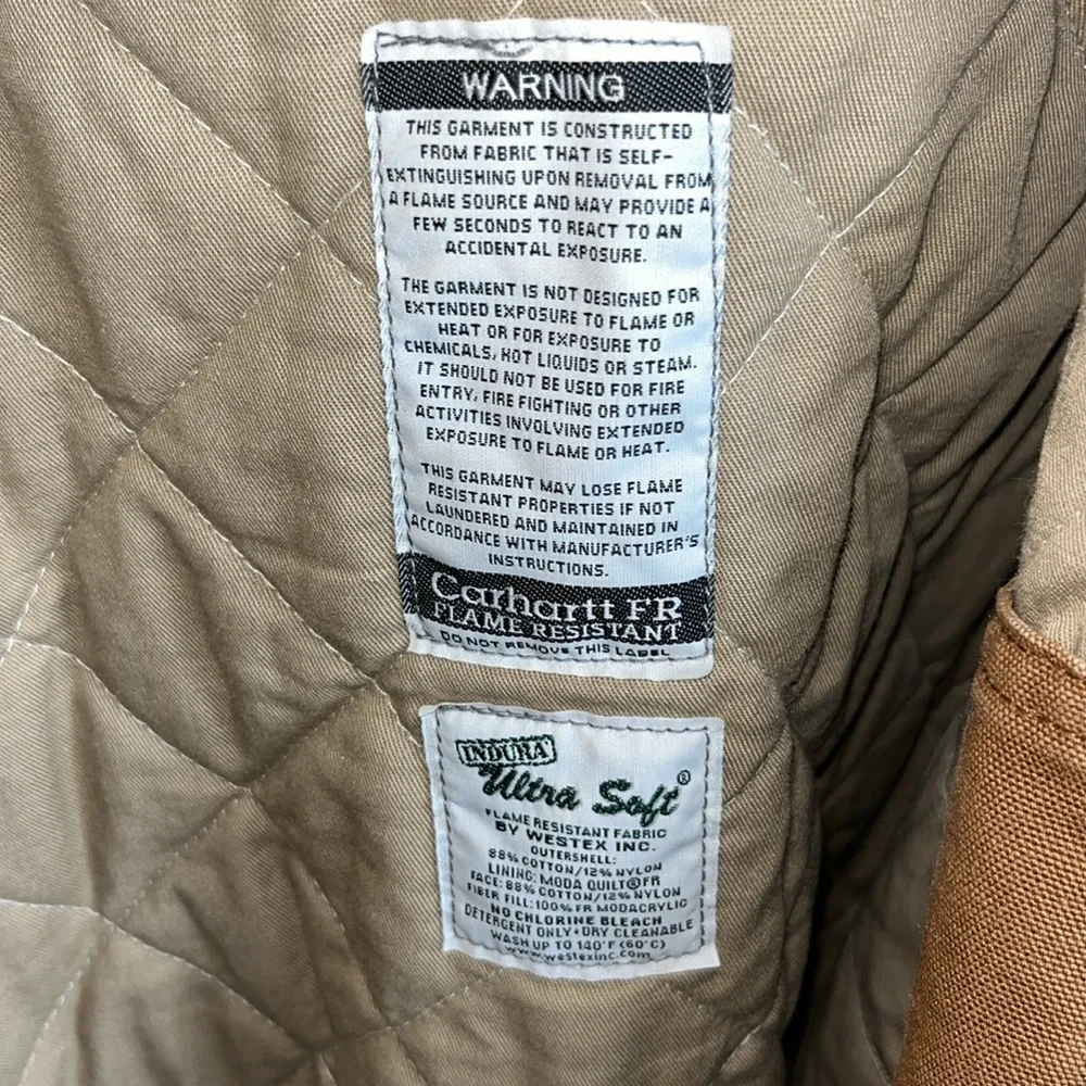 Carhartt tan flame retardant hooded work utility barn full zip jacket coat XXL